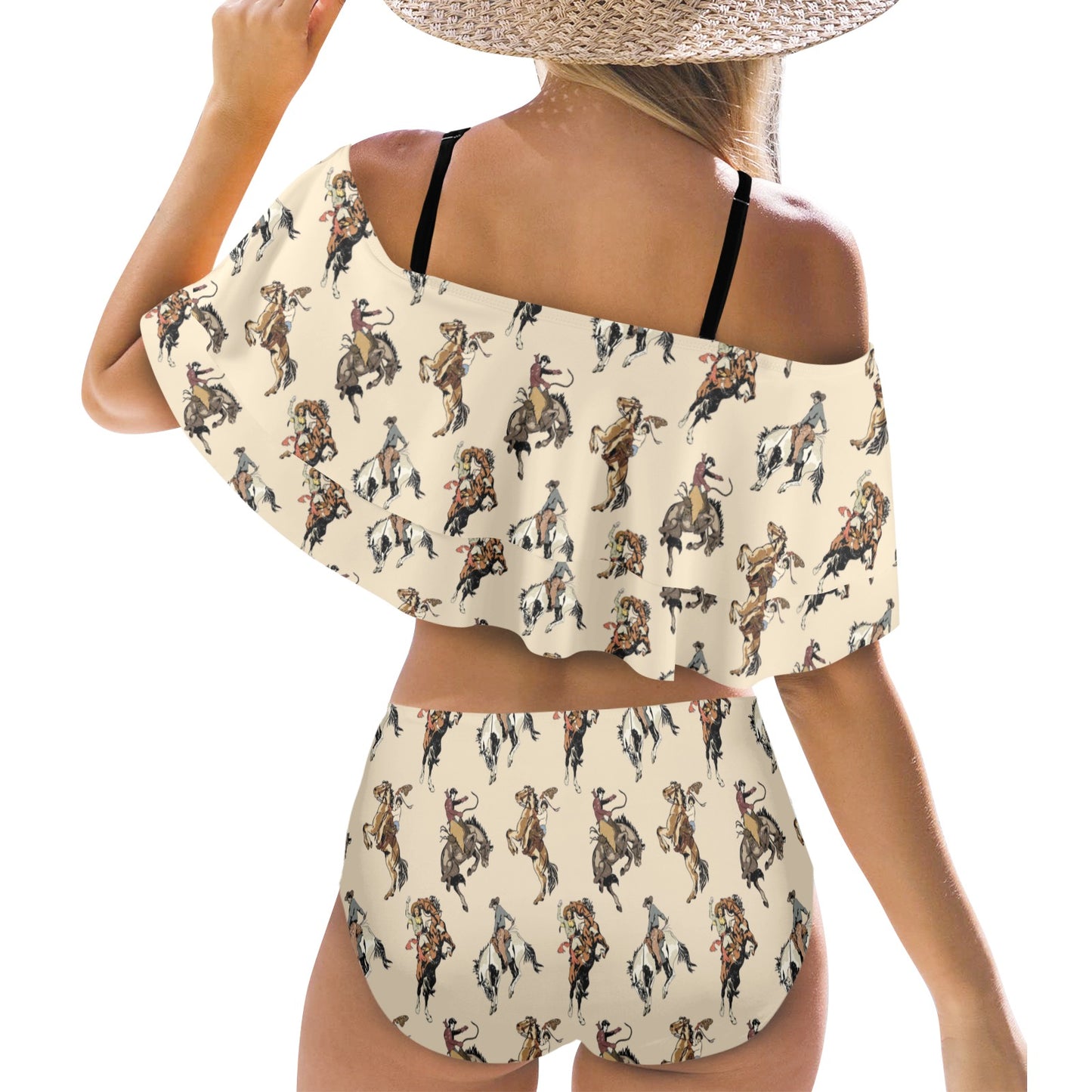 Vintage Broncs Ruffle off Shoulder Swimsuit