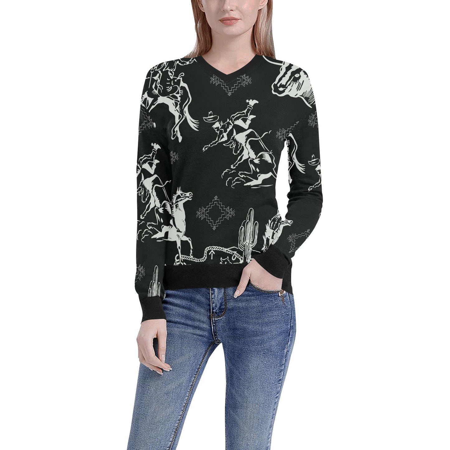 Black and White AOP Western Sweater