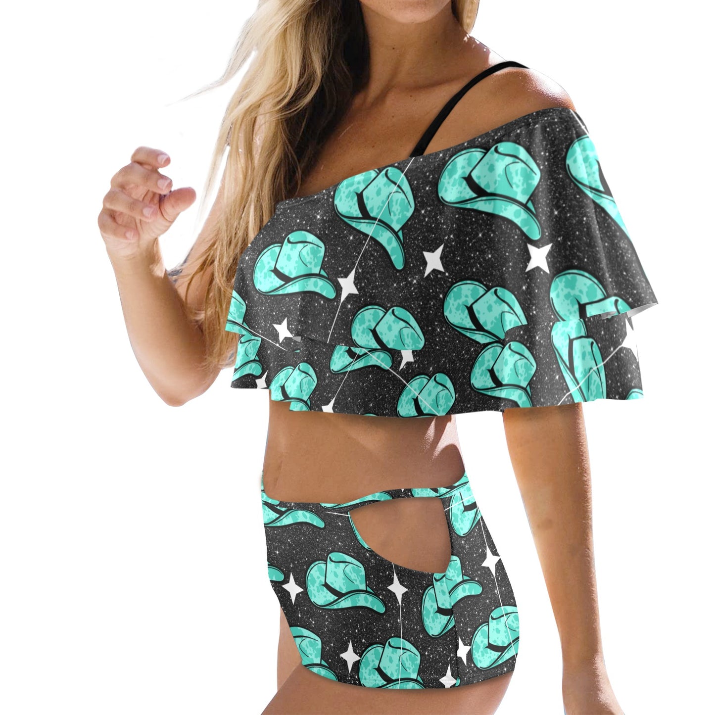 Teal Hat Flounce Bikini