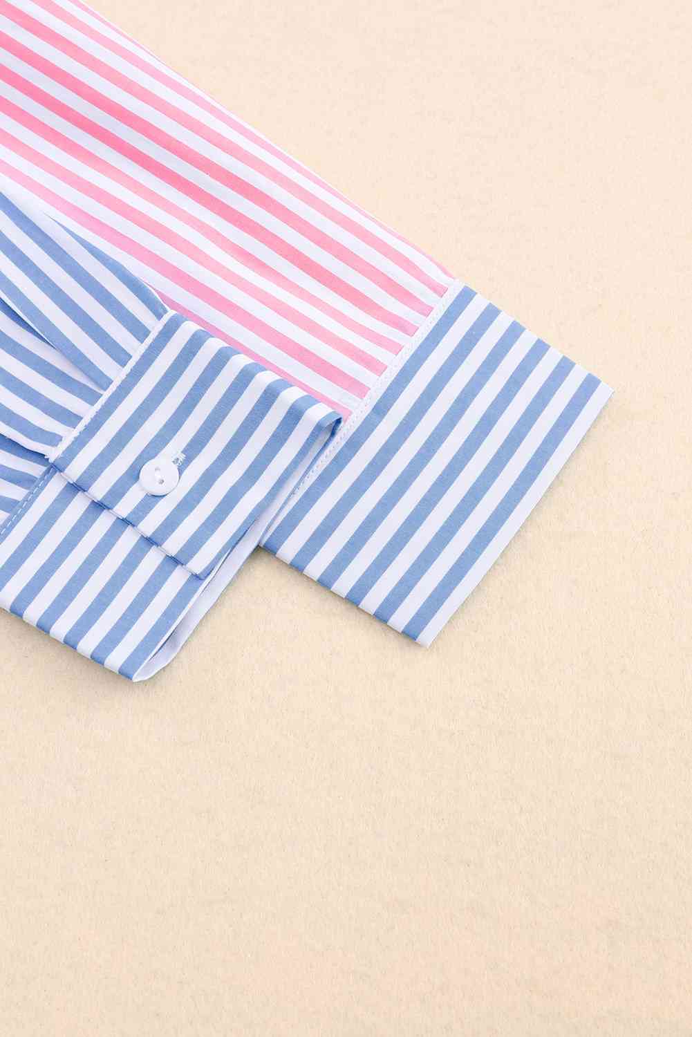 Striped Two-Tone Long Sleeve Shirt with Pocket